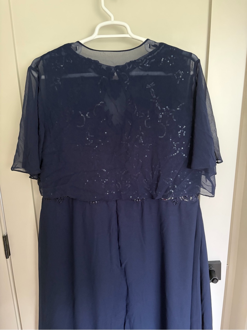 Navy Sequin Overlay Long Sleeve Dress
